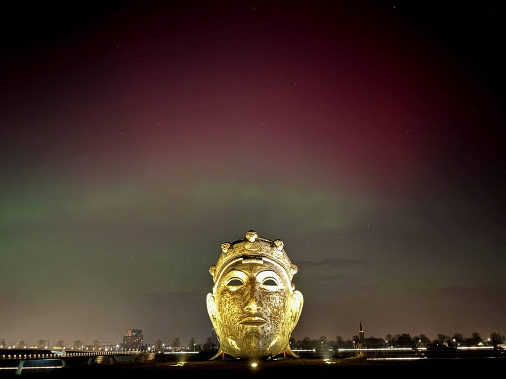 Aurora Borealis Glows Over Night Sky in Nijmegen, Netherlands
