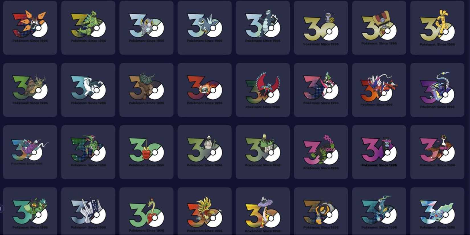 Pokemon 30 anniversary logos for several Pokemon