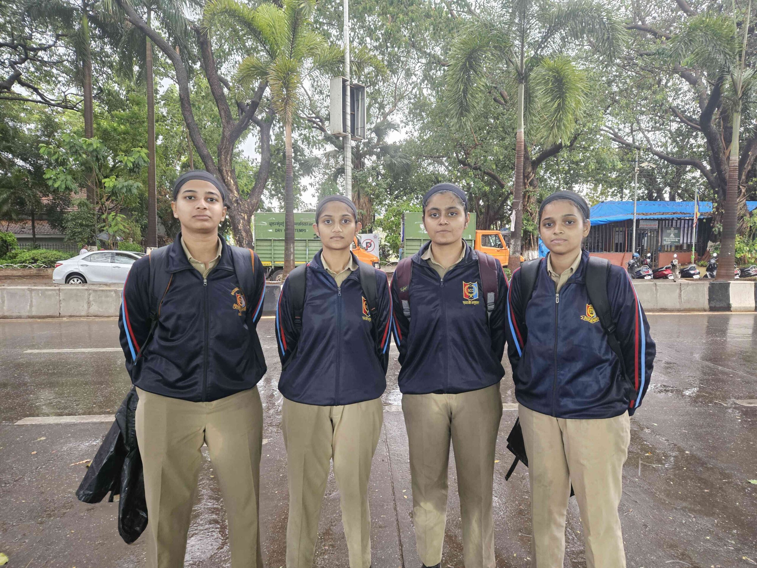 Kavita Mulge, second from left, and Mudra Singhe, third from left, with other NCC members who attended a drill in Mumbai. Credit: Scroll Staff.