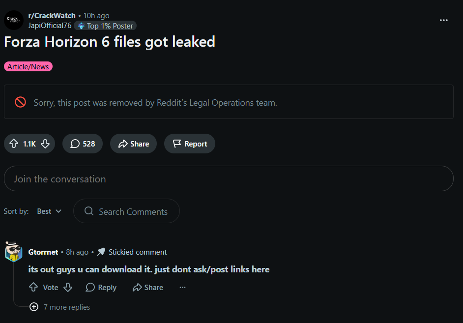 Forza Horizon 6 leaked files removed by reddit (screenshot)